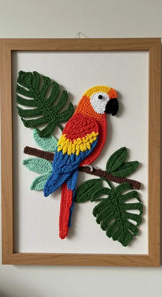 Tapestry Crochet Parrot Wall Panel
